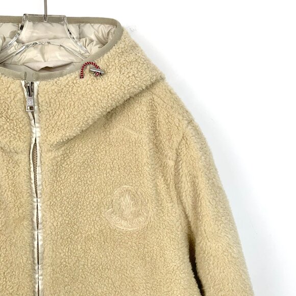 Moncler Haffner Beige Lamb Wool & Down Hooded Jacket 5 XL Double-Face Zippered P - Picture 8 of 15